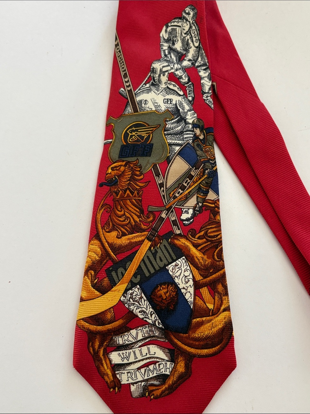 Gianfranco Ferre Red Printed Novelty Hockey Silk Tie - Picture 2 of 6
